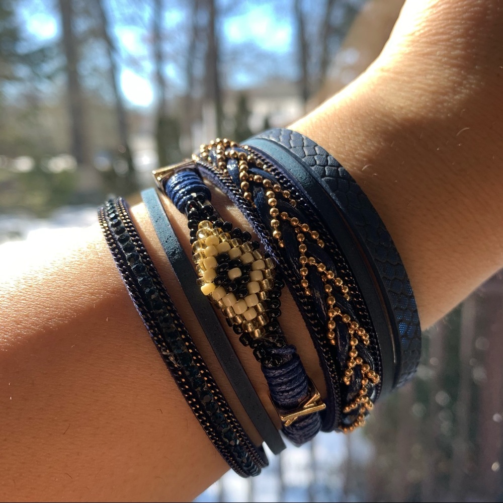 Navy Boho Wide Spread Bracelet